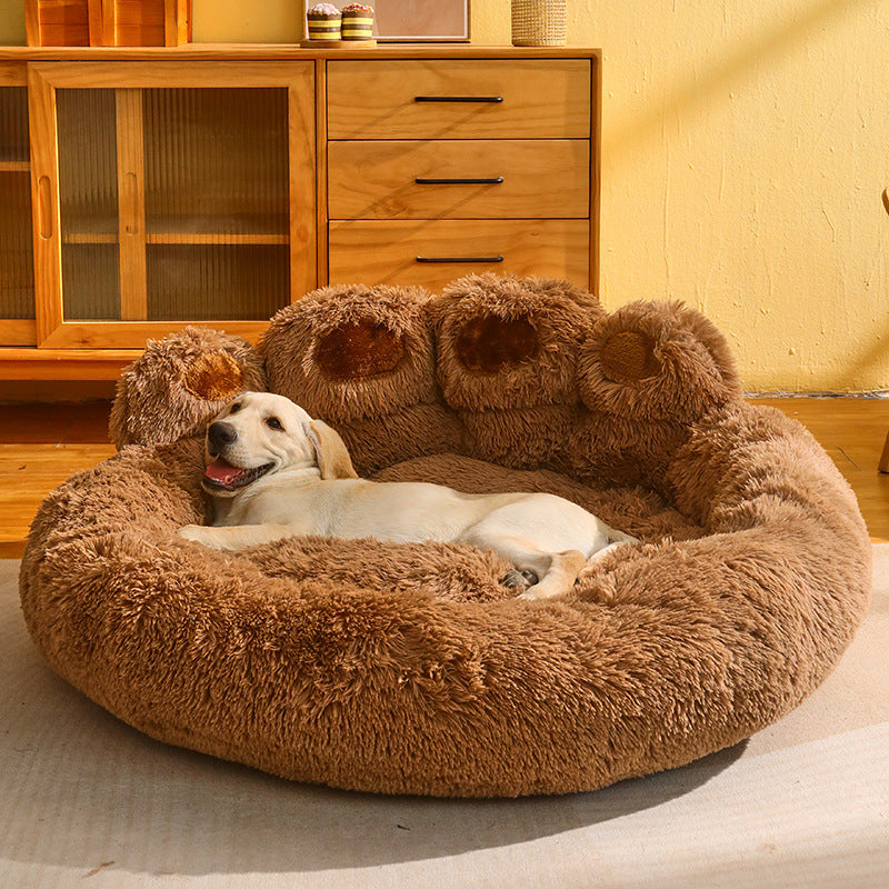 Dog Bed Cat Mat Round Large Pet House Long Plush Deep Sleeping Warm Bear Paw Shape Super Soft Cushion Calm Beds