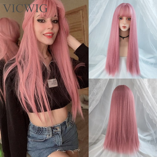 Cosplay Wig With Bangs Synthetic Straight Hair