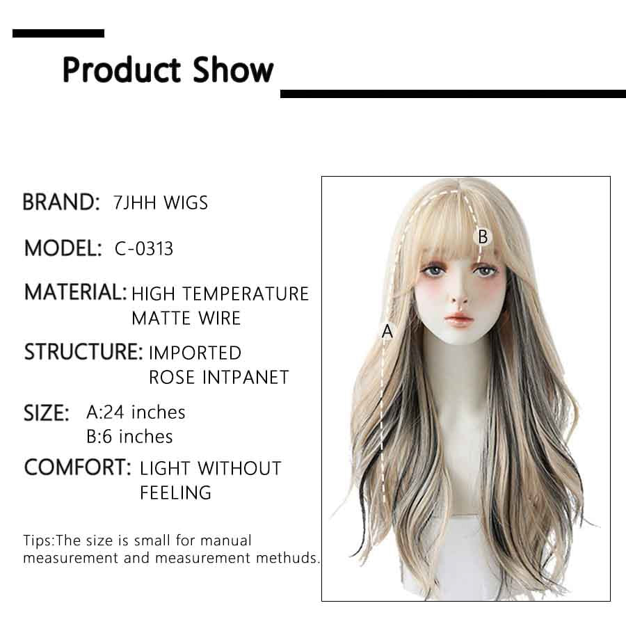 7JHH WIGS Long Wavy Curly Black Blonde Hair Highlights