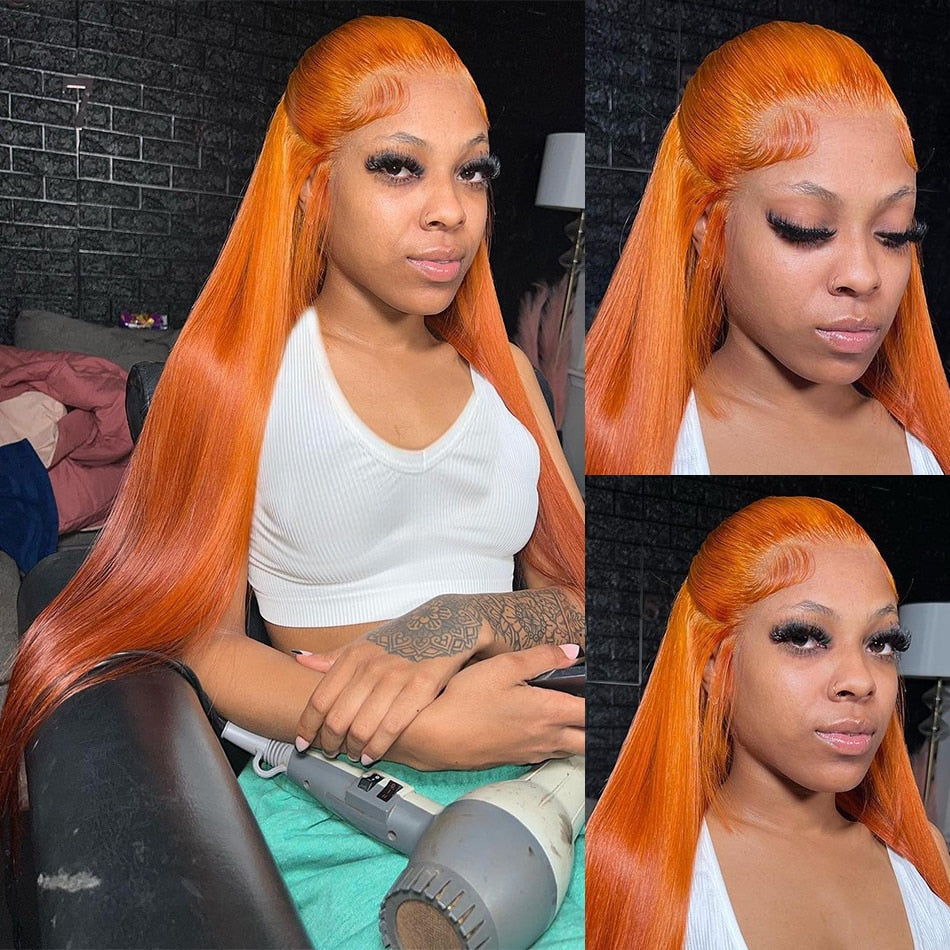 32 34 Inch Orange Ginger Lace Front Wig Human Hair