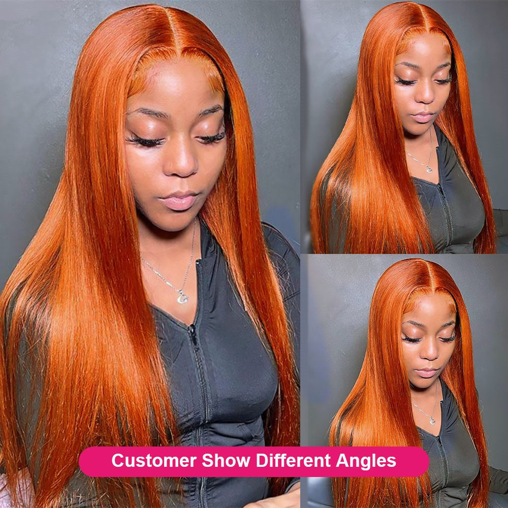 32 34 Inch Orange Ginger Lace Front Wig Human Hair