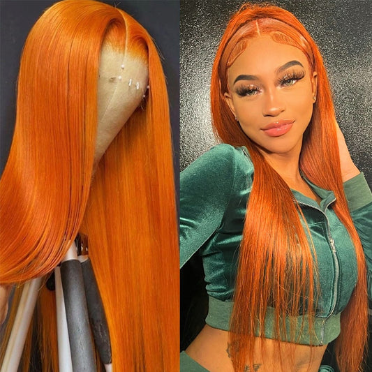 32 34 Inch Orange Ginger Lace Front Wig Human Hair