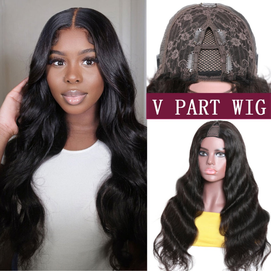 180% Cheap V U Part Wig Body Wave Human Hair Wigs