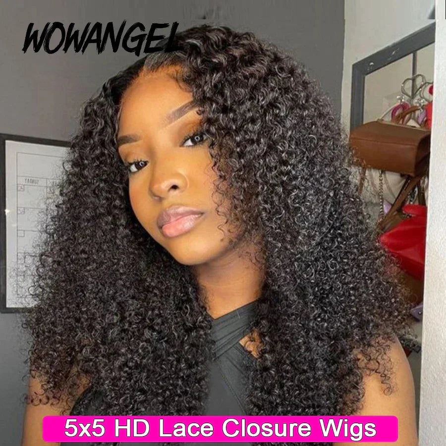 250% Afro Kinky Curly Wig 5X5 HD Lace Closure Wigs Malaysian Hair Invisible Transparent HD Lace Closure Human Hair Wig For Woman