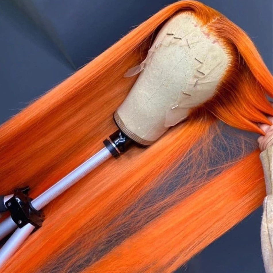 32 34 Inch Orange Ginger Lace Front Wig Human Hair