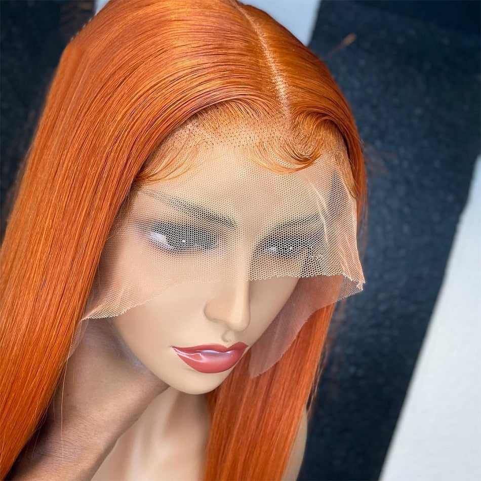 32 34 Inch Orange Ginger Lace Front Wig Human Hair