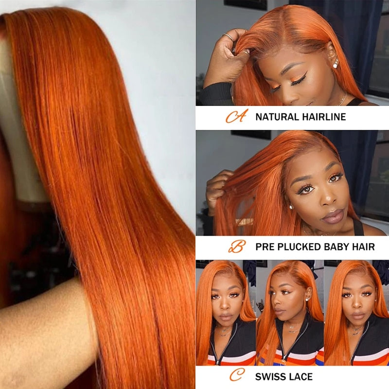 32 34 Inch Orange Ginger Lace Front Wig Human Hair