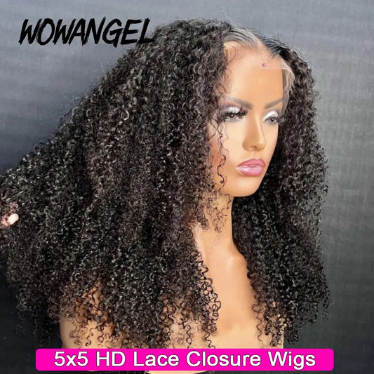 250% Afro Kinky Curly Wig 5X5 HD Lace Closure Wigs Malaysian Hair Invisible Transparent HD Lace Closure Human Hair Wig For Woman